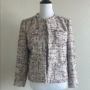 Ann Taylor Cream Blazer with Textured Fabric and Frayed Trim